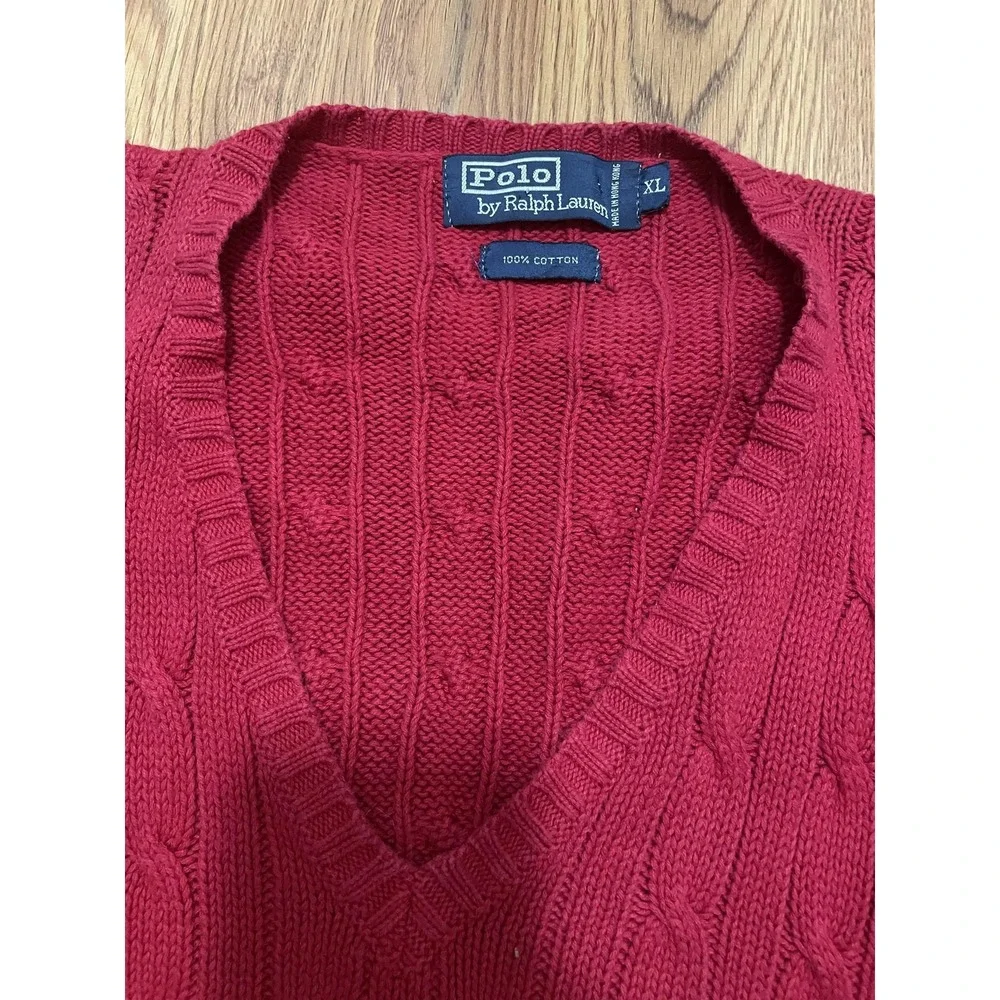 Polo Ralph Lauren Sweater Vest Mens XL Cable Knit Golf Crest V Neck